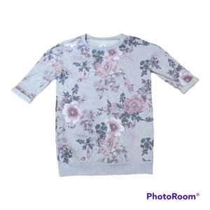 Gap Kids Tunic Sweatshirt Grey With Purple And White Floral Size XS (4-5)